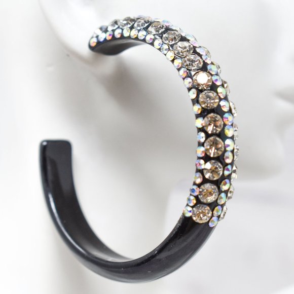 2.5" Black Lucite 5 Row Clear/AB Rhinestone Hoops - Picture 4 of 9